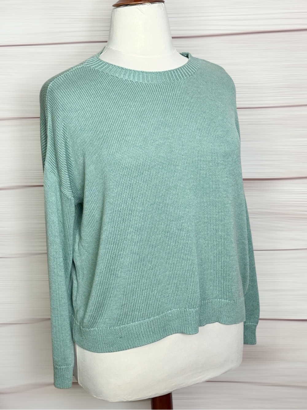 Eileen Fischer Boxy Sweater Aqua Green Tencel Lyocell Cotton Silk Relaxed XL